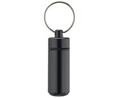 Ganzoo Pillen-Dose, Pillen-Box, Aluminium-Kapsel, Schlüssel-Anhänger mini, wasserdicht, Farbe: schwarz, Höhe: 45mm