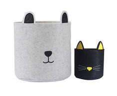 Inwagui 2er Set Filz Aufbewahrungskorb Kinderzimmer Wäschekorb Baby Spielzeug Aufbewahrungsbox Deko Filztasche - Groß Grau/Klein Schwarz