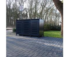 3 Mülltonnenboxen Modell No.6 für 120 Liter Mülltonnen / komplett Anthrazit RAL 7016 / witterungsbeständig durch Pulverbeschichtung / mit Klappdeckel und Fronttür