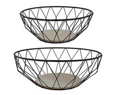 MACOSA CPW30620 2er Set hochwertige Design-Körbe Metall/Holz rund | Obst-Schale Deko-Korb Tisch-Dekoration | Accessoire Drahtkorb Draht-Schale