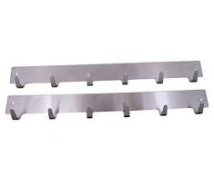 Handel24NET Hochwertige Edelstahl Hakenleiste selbstklebend - im 2er Set - Mit 6 festen Haken die ideale Hakenleiste für Ihre Küchenhelfer