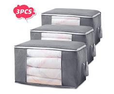 CrisLove Faltbare Aufbewahrungstasche Organizers, Kleidung Aufbewahrungsboxen, wasserdichte Anti-Schimmel Feuchtigkeitsbeständige Kleidung Aufbewahrungstasche mit Klaren Fenster, 3 Stücke (Grau)