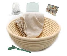 Banneton Proofing Basket 22,9 cm rund Banneton Brotform zum Proofing Rising Rattanschale (750 g Teig) + Gratis Einsatz + Gratis Weißbogen Schaber