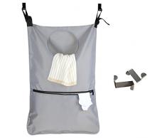 Luxja Hänge Wäschebeutel, wäschesack tür, Reisenthel Wäschesammler mit 2 EXTRA Edelstahl Türhaken, Wäschekorb Tasche, Grau