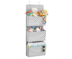 mDesign praktisches Hängeregal aus Stoff – hängender Organizer mit 3 großen Fächern – Stoffregal für die Tür aus Kunstfaser fürs Kinderzimmer – hellgrau und weiß gepunktet