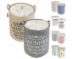 LessMo 2ST 19.7 Kordelzug Wäschekorb Lagerung Sorter, zusammenklappbare Pop-Up Wäschekörbe, wasserdichte Runde Baumwolle Leinen (Grau/Beige Verdickte 19.7 / groß)