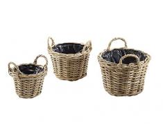 Rattanübertopf Rattankörbchen Korbübertopf Pflanzkorb aus Rattan rund Übertopf Rattan mit Folie 3er Set