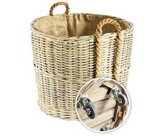 Kaminholzkorb Universalkorb Kaminkorb Rattankorb Holzkorb rund Rollen Leinenstoff Grey