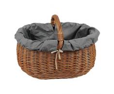 Großer Einkaufskorb/Autokorb aus Weide oval Braun mit Stoff grau 46x32x35 cm Weidenkorb Autokorb Geflochten