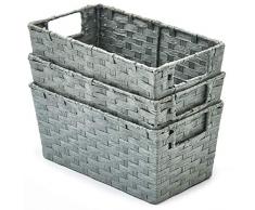 EZOWare Aufbewahrungskorb, 3er Set aus gewebtem Papierseil, Aufbewahrungsboxen für Accessoires Schminke - 30 x 17 x 14 cm, Grau