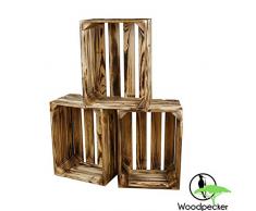 Woodpecker 3er Set Holzkisten Vintage 39x29x19 cm geflammt und robust- Apfelkisten, Weinkisten, Deko-kisten, Aufbewahrungskisten, Obstkisten,