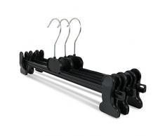 famy.Shop 10 Stück Kunststoff Kleiderbügel Hosenbügel Hosenspanner, rutschfest gummierte Klammern, verchromte drehbare Haken, schwarz, ca. 40cm EXTRA BREIT