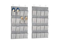 mDesign 2er-Set hängender Stoffschrank – praktischer Hänge Organizer aus Stoff – das perfekte Hängeregal für Schuhe – je 16 Fächer – grau