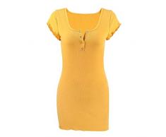 NDGDA Damen Tasche, figurbetont, V-Ausschnitt, sexy, Knopfleiste, einfarbig