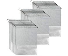 18 Stück Schuhbeutel Wasserdicht Transparente mit Zugband und Sichtfenster Wasserabweisende Staubdicht Schuhtasche für Reisen Camping Zuhause Aufbewahrungsbeutel aus Vlies Schuhsack Set (Grau)