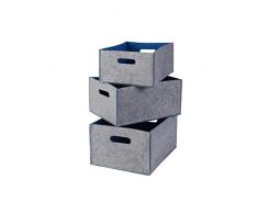 Ribelli Aufbewahrungsboxen-Set in Filzoptik außen grau/Innenseite blau in 3 Größen - Aufbewahrungskorb für Kaminholz, als Korb für Spielzeug oder Transportbox