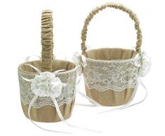 EinsSein 2X Streukörbchen Jute Flower 17x26x13 Blumenkorb Blumenmädchen Streukorb Korb Körbchen Blumenkörbe Blumenkinder Blumen Streukorb Streuen