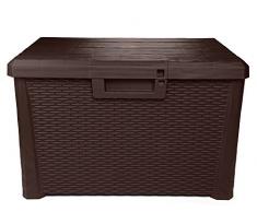 Ondis24 Kissenbox Nevada kompakt Auflagenbox Gartenbox Allzweckbox Sitztruhe 120 Liter (braun)