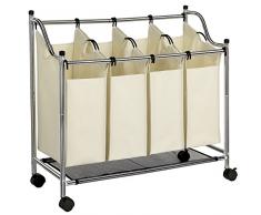 SONGMICS Wäschekorb, Wäschesammler mit 4 abnehmbaren Stofftaschen, Wäschebehälter auf Rollen, Wäschesortierer, stabil, 4 x 35 Liter, Beige LSF005S