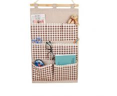 BXT 6 Tasche Baumwolle Hängeorganizer Hängeaufbewahrung Speicherbeutel Praktische Ordnungssysteme an der Tür Wand Multifunktionale Wohnzimmer Schlafzimmer Bad Utensilo Mehrschicht-Aufbewahrungstasche (58x 35cm, Braun)