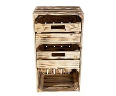 Kontorei® geflammter/brauner Hochschrank mit Schubladen 68cm x 40cm x 31cm 1er Set Regal Obstkiste Holzregal