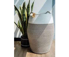 Goodpick Wäschekorb | Woven Cotton Rope Schmutzige Wäschekorb Hoch Kinder Curver Wäschebehälter Große Spielzeugkorb Lagerung Decke Korb für Wohnzimmer, 65 cm Höhe