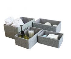 La Jolíe Muse Aufbewahrungskorb Aufbewahrungsboxen, Biologisch Handarbeit aus Papier Pappe, Graue Umweltfreundliche Körbe für Accessoires Schminke 4er Set