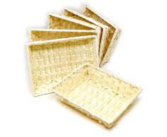 Lashuma 6er Korb Set Rechteckige Bambus Körbchen, Flecht Spankorb Natur, Flaches Aufbewahrungskörbchen 24 x 18 x 7 cm