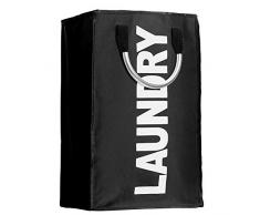 IHOMAGIC Wäschekorb Faltbar Wäschesack Wäschesammler Reise Wäschetasche Wäschebeutel Kinder Wäschetonne Grau Baby Wäschebox Kinderzimmer Junge Wäschebehälter Schmutzwäsche Stoff 33x23x53 cm, Schwarz