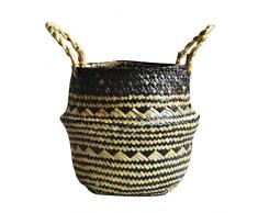 Natürlicher Seegras-Korb, geflochtener faltbarer Pflanzen-Blumentopf Handgefertigter zusammenklappbarer geflochtener Bauchkorb mit Tragegriff