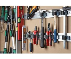 Meister Gerätehalterleiste 500 mm - Geräteleiste & 4 Gerätehalter - Aluminium - Leichte Montage / Werkzeughalter / Gerätehalter für Gartengeräte / Stabile Werkzeugleiste für die Wand-Montage / 9953160