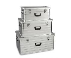 Enders Aluboxen Set 47, 80 und 130 Liter + Schloss Set, hochwertig verarbeitet, mit Moosgummidichtung, Alukiste flexibel verwendbar als Transportbox und Lagerbox - Alukoffer Lagerkisten Metallkiste Metallbox Alubox Alukisten