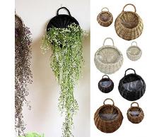 Rattan Blumenampel, Wicker Blumenkorb Wandmontage, Hänge Pflanztopf Blumentopf, für Balkon Wand Hanging Dekoration Hängeampel Pflanzkorb