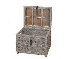 Pharao24 Couchtisch mit Truhe Grau Braun Rattan