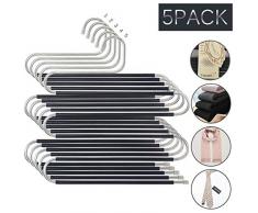 Edelstahl Platzsparend Kleiderbügel 5 Hosenbügel Mehrfach Platzsparend S-Type Magic Hosenbügel, Rutschfester Metall Hosenständer Closet Organizer, Schals Jeans Kleidung Hosen Handtücher