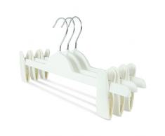 famyShop 10 Stück Hosenbügel, Hosenspanner weiß, Kunststoff-Kleiderbügel für Hosen & Röcke, rutschfest, mit verschiebbaren & gummierten Klammern, stabil, ca. 36cm