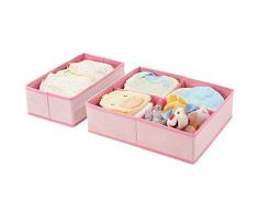 mDesign 2er-Set Aufbewahrungsboxen für Kinderzimmer, Bad usw. – Kinderzimmer Aufbewahrungsbox mit vier Fächern plus einem Fach – Kinderschrank Organizer aus Kunstfaser – rosa mit Fischgrätenmuster