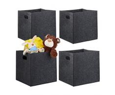 4er Set quadratische Filzkörbe, faltbar, mit 2 Trageöffnungen, schicke Regalkörbe, H x B x T: 30 x 30 x 30 cm, anthrazit