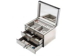 Schmuckkästchen Schmuckschatulle Schmuckschatulle Glas 3-lagig Schmuckkasten Mit Großem Fassungsvermögen Und Spiegel Vielseitige Schmuckvitrine L (Color : Gold)