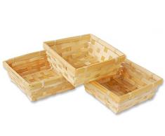 Lashuma 3er Korb Set Quadratische Bambuskörbchen, Flacher Füllkorb ca. 15 x 15 x 6 cm, Spankorb Natur