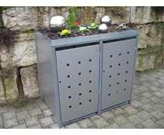 Resorti Mülltonnenboxen Quadra 2-4 Mülltonnen mit 120/240 Liter Volumen Feuerverzinkt und Pulverbeschichtet inkl. Kippvorrichtung und Pflanzdach … (3 x 240 Liter, Anthrazit RAL7016)