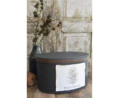 Jeanne d´Arc living JDL Weihnachtliche Schachtel Box im 3er Set Hutbox Karton Dunkelbraun oval Merry Christmas Motiv