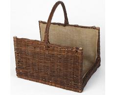 Weidenprofi Weidenkorb mit Jute, Holzkorb aus dunkler Weide, eckig mit Tragegriff, ca. 50 x 35 cm x 33/50 cm hoch