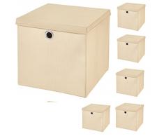 6er Set Creme Faltbox 28 x 28 x 28 cm Aufbewahrungsbox faltbar mit Deckel