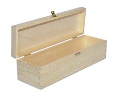 Creative Deco Wein-Kiste aus Natürliches Kiefern-Holz | Wein-Box für 1 Flasche mit Deckel und Verschluss | 36 x 11 x 9,8 cm | Perfekt für Decoupage, Lagerung, Dekoration oder als Geschenk-Holzkiste