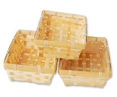 Lashuma 3er Korb Set rechteckige Bambus Körbchen, Flacher Füllkorb ca. 20 x 12 x 6 cm, Spankorb Natur