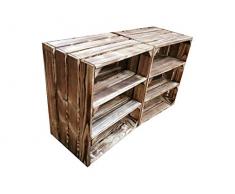 Teramico Holzkiste 50 x 40 x 30cm - Vintage-Look geflammt - Weinkiste Obstkiste Set Dekoration (2er Set, 2 x Ablage Kurz)