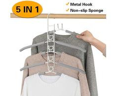 YifKoKo Kleiderbügel, Metall Kleiderbügel Multi-Felsen 5 in 1 Multilayer Eva Schwamm Anti-Rutsch Platzsparende für Erwachsene Jeans Shirts Hosen Mäntel (Weiß)