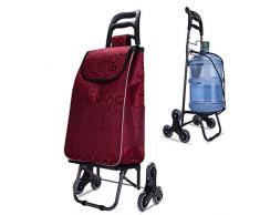 Nfudishpu Einkaufstrolley, zusammenklappbar, Treppenkorb, hält bis zu 70 kg, Leichter Trolley mit 6 Rollen, für Wäsche, Lebensmitteln, Camping und Sportveranstaltungen, Braun, rot