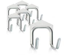 com-four® 6X Gerätehalter aus Stahlblech, Wandhalterung für Gartengeräte und Werkzeuge, universeller Doppelhaken-Wandhalter mit Befestigungsmaterial (6 Stück - Haken - 11.5 x 11 cm)